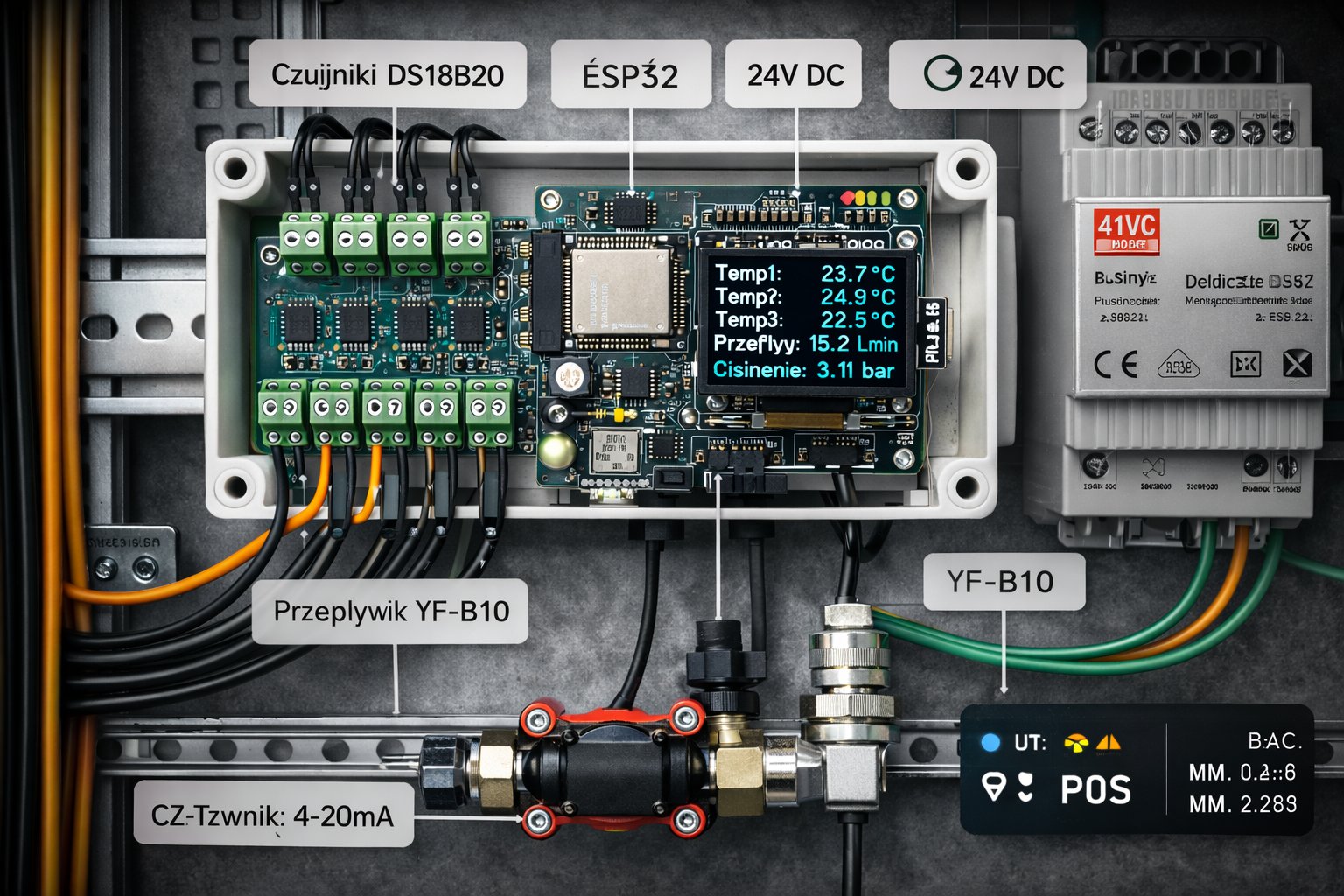 Stacja pomiarów + PCB na szynę DIN